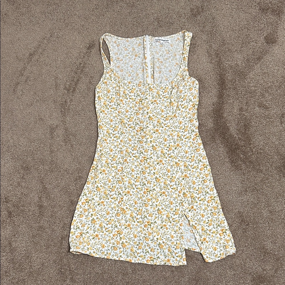 Reformation Yellow Floral Mini Dress